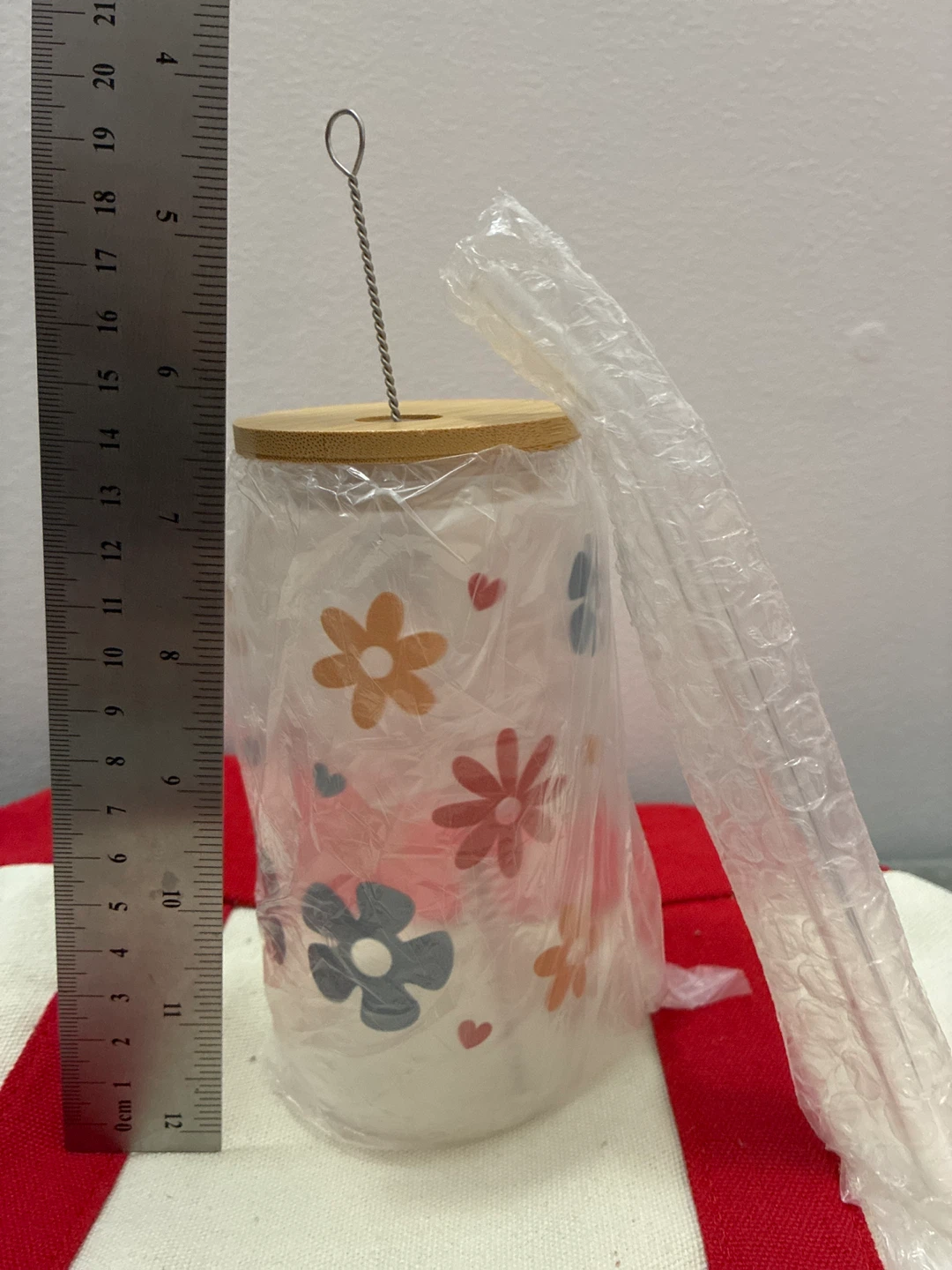 Glass Tumbler with Bamboo Lid and Straw