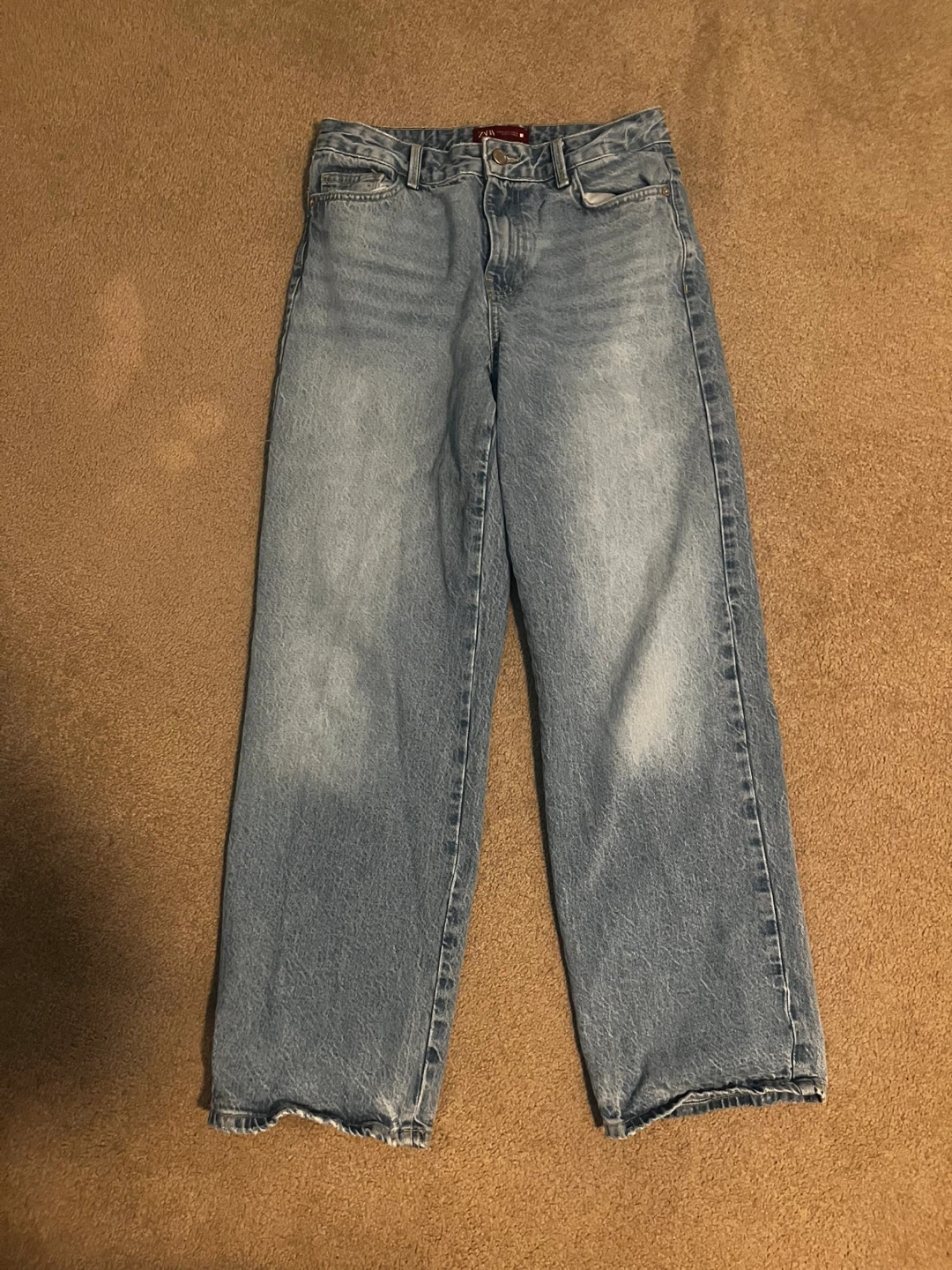 ZARA High Waisted Straight Leg Jeans - Light Wash