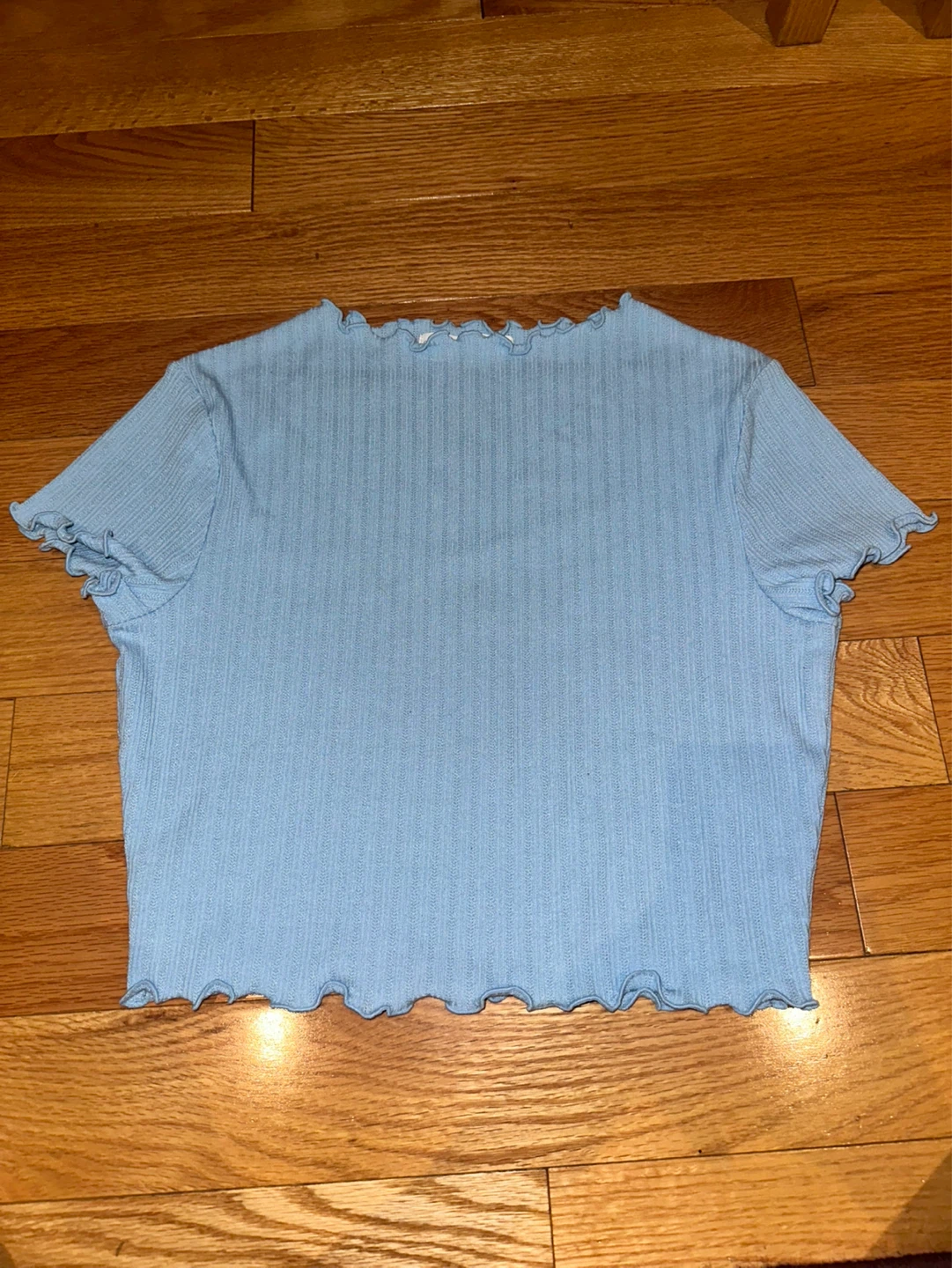 OAK + FORT Light Blue Ribbed Lettuce Trim Top Size S
