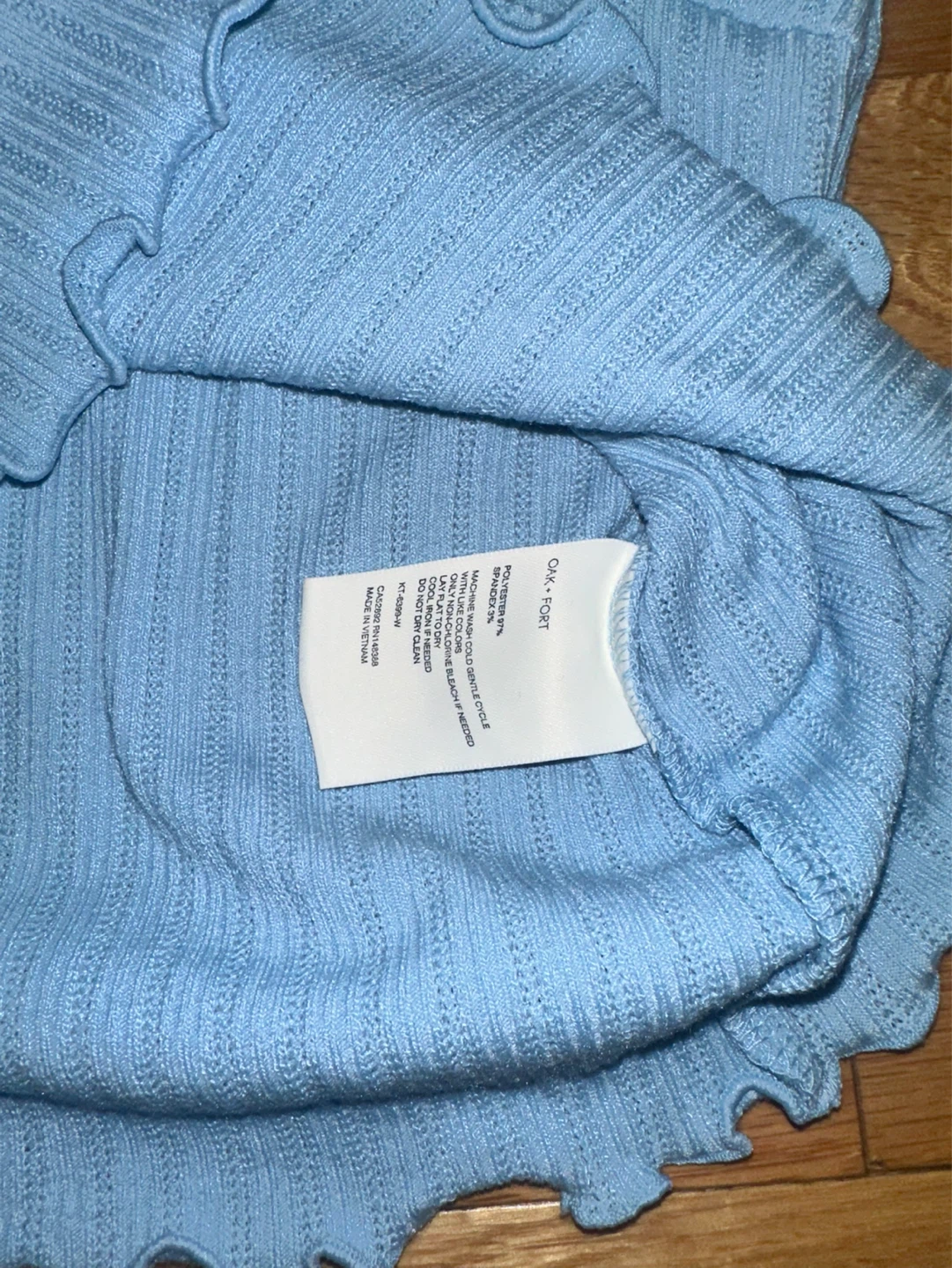 OAK + FORT Light Blue Ribbed Lettuce Trim Top Size S - photo 2