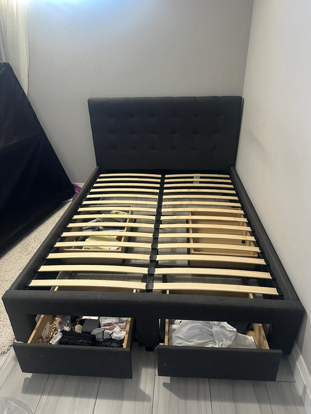Grey Fabric Bed Frame with Storage Drawers - photo 4