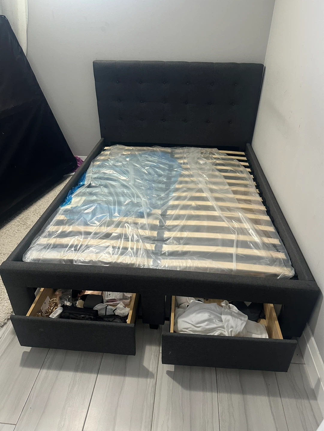 Grey Fabric Bed Frame with Storage Drawers - photo 2