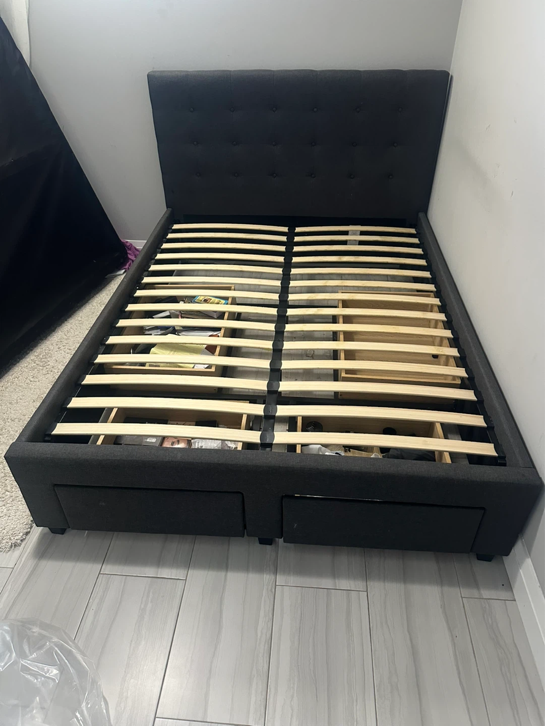 Grey Fabric Bed Frame with Storage Drawers - photo 3