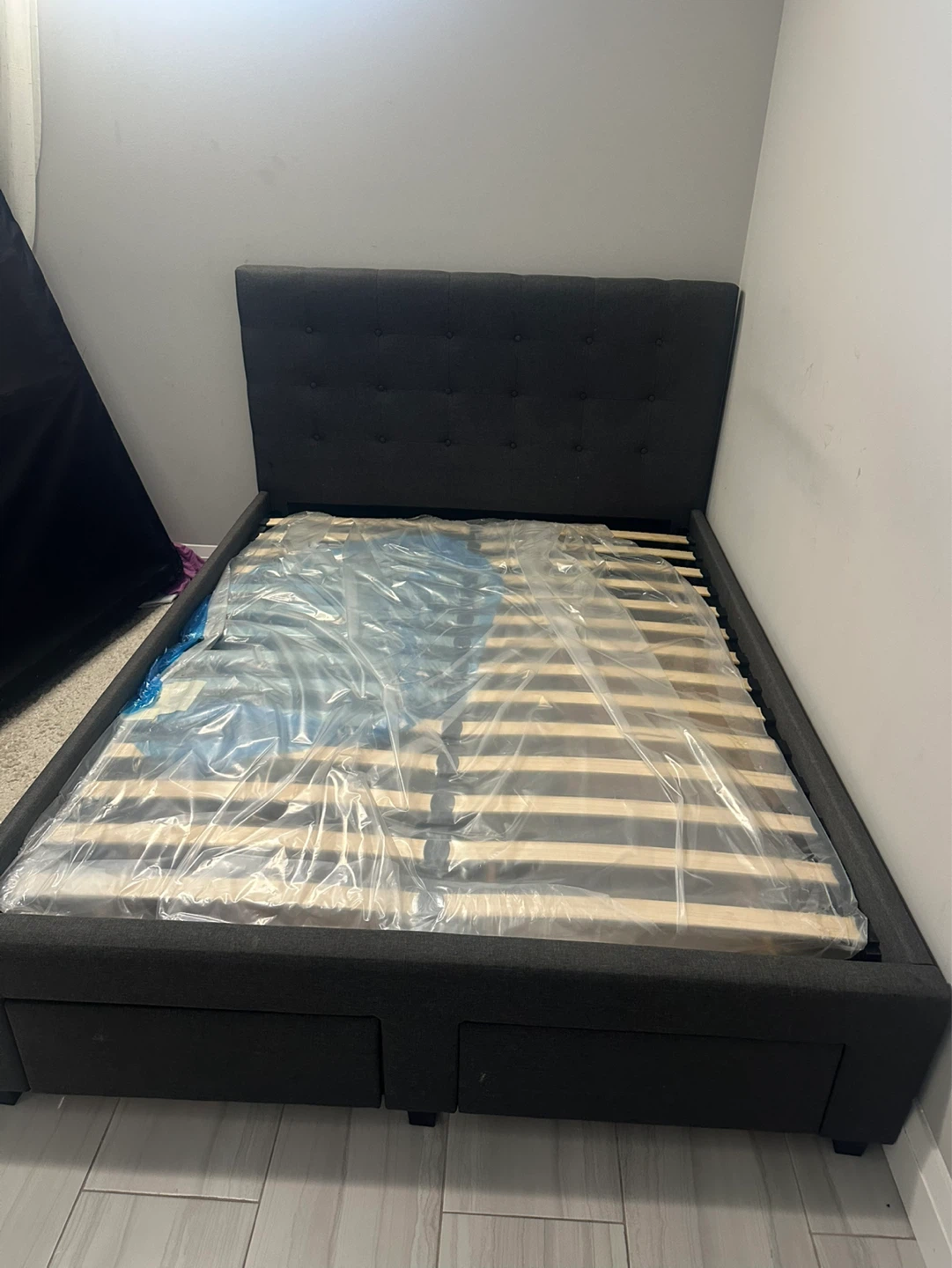 Grey Fabric Bed Frame with Storage Drawers