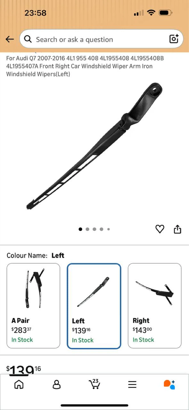 AUDI Q7 2007–2016 WIPER ARM – LEFT 🔥