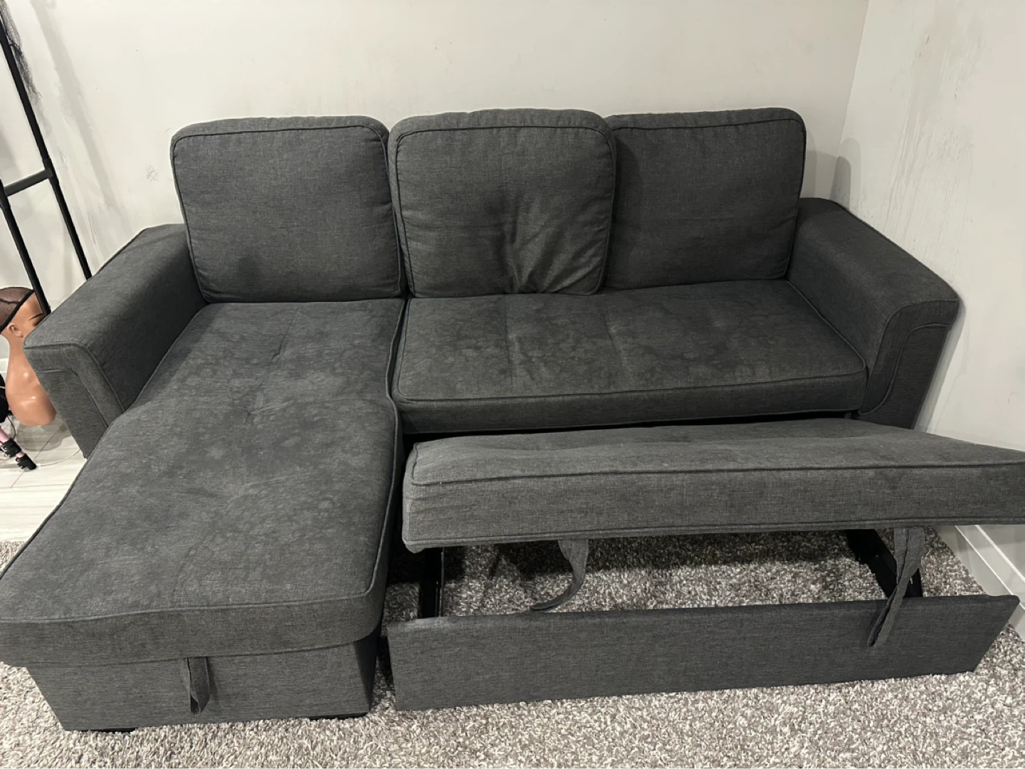 Grey Sectional Sofa with Pull-out Bed