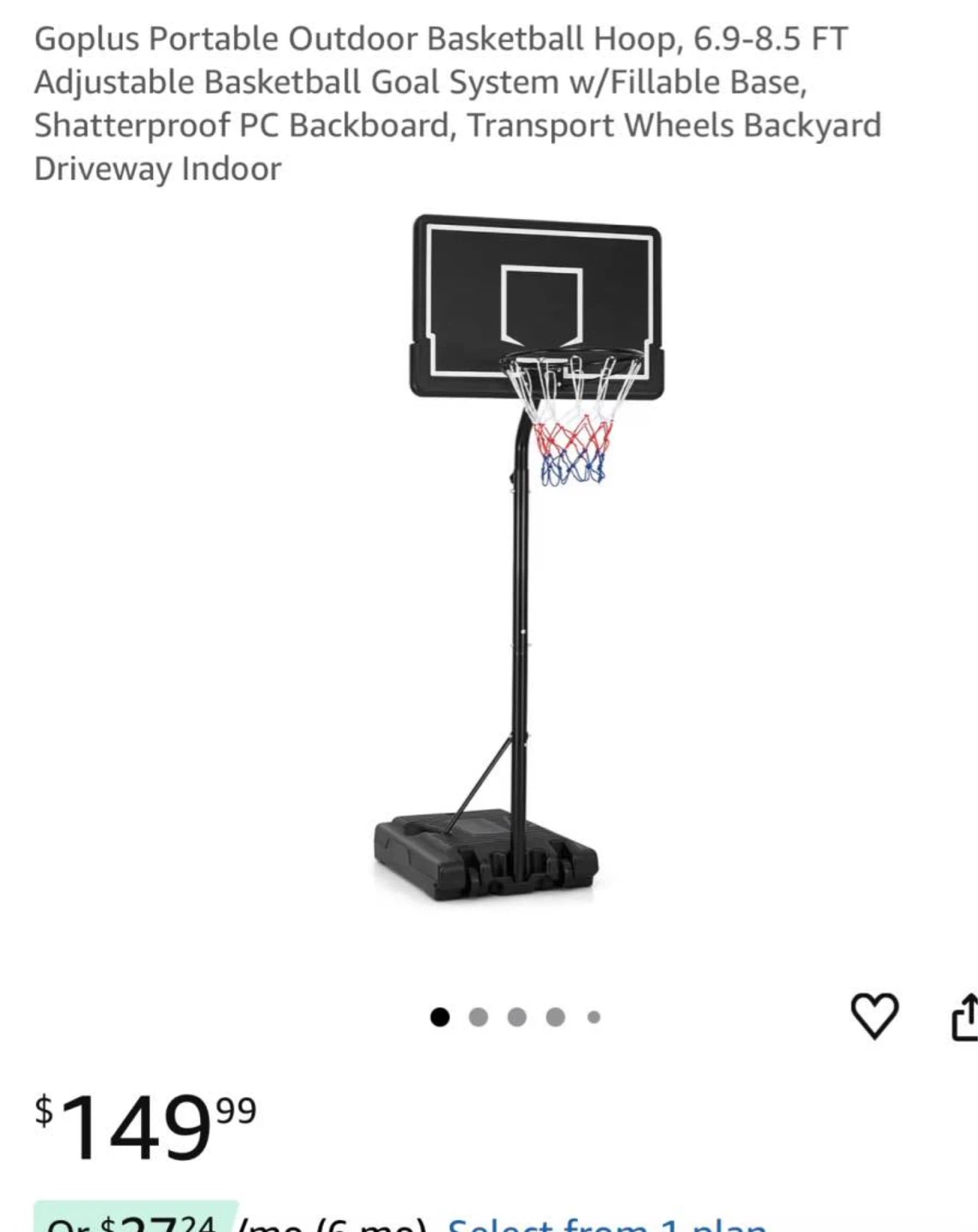 Goplus Portable Outdoor Basketball Hoop (6.9-8.5 FT)
