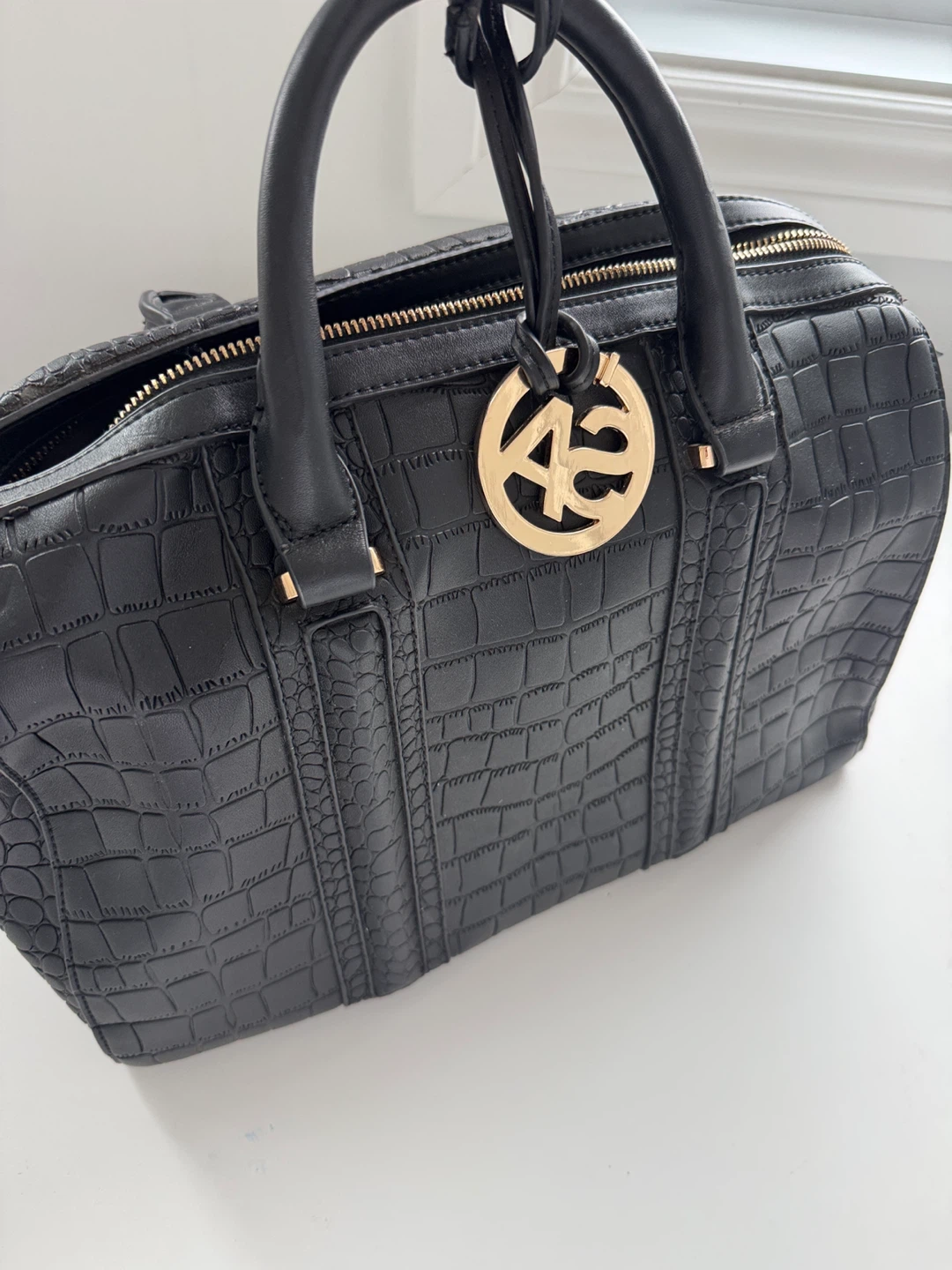 Sandra Angelozzi Black Faux Croc Handbag