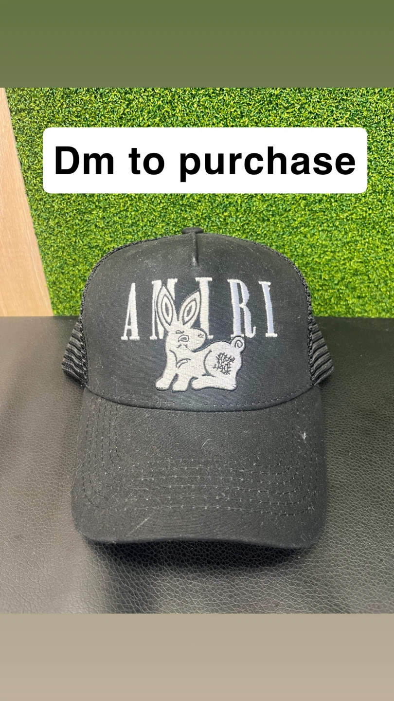 Amiri Black Trucker Hat with Bunny Logo