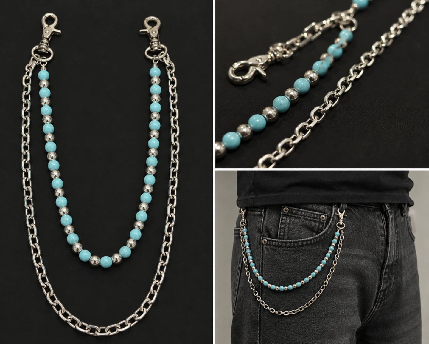 Turquoise Bead Pant Chain