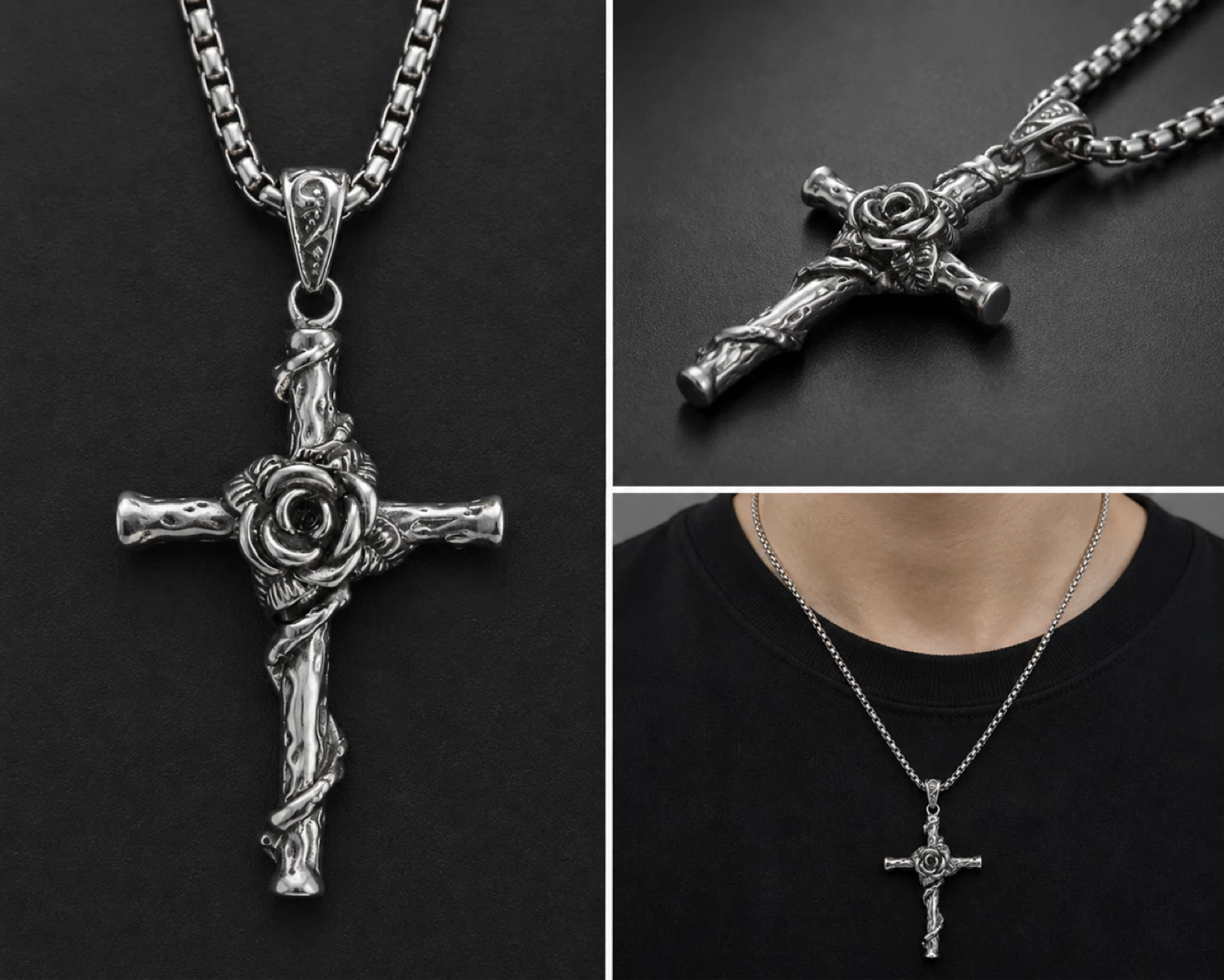 Cross and Rose Necklace