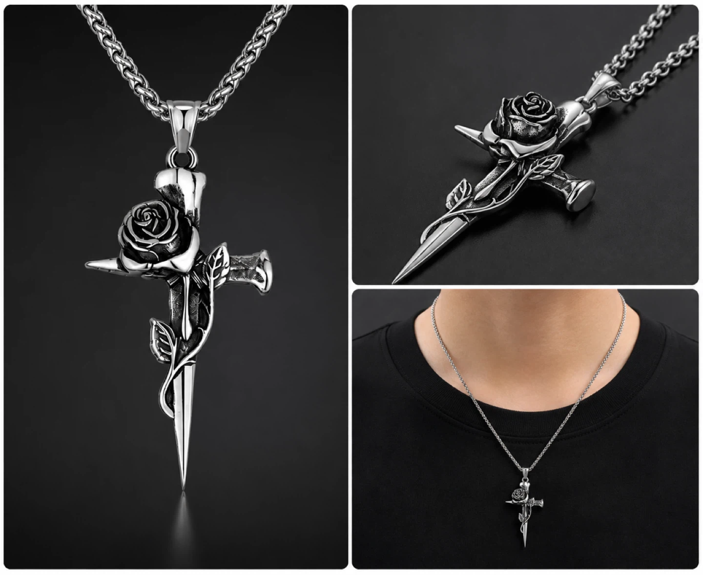 Rose Sword Cross Necklace