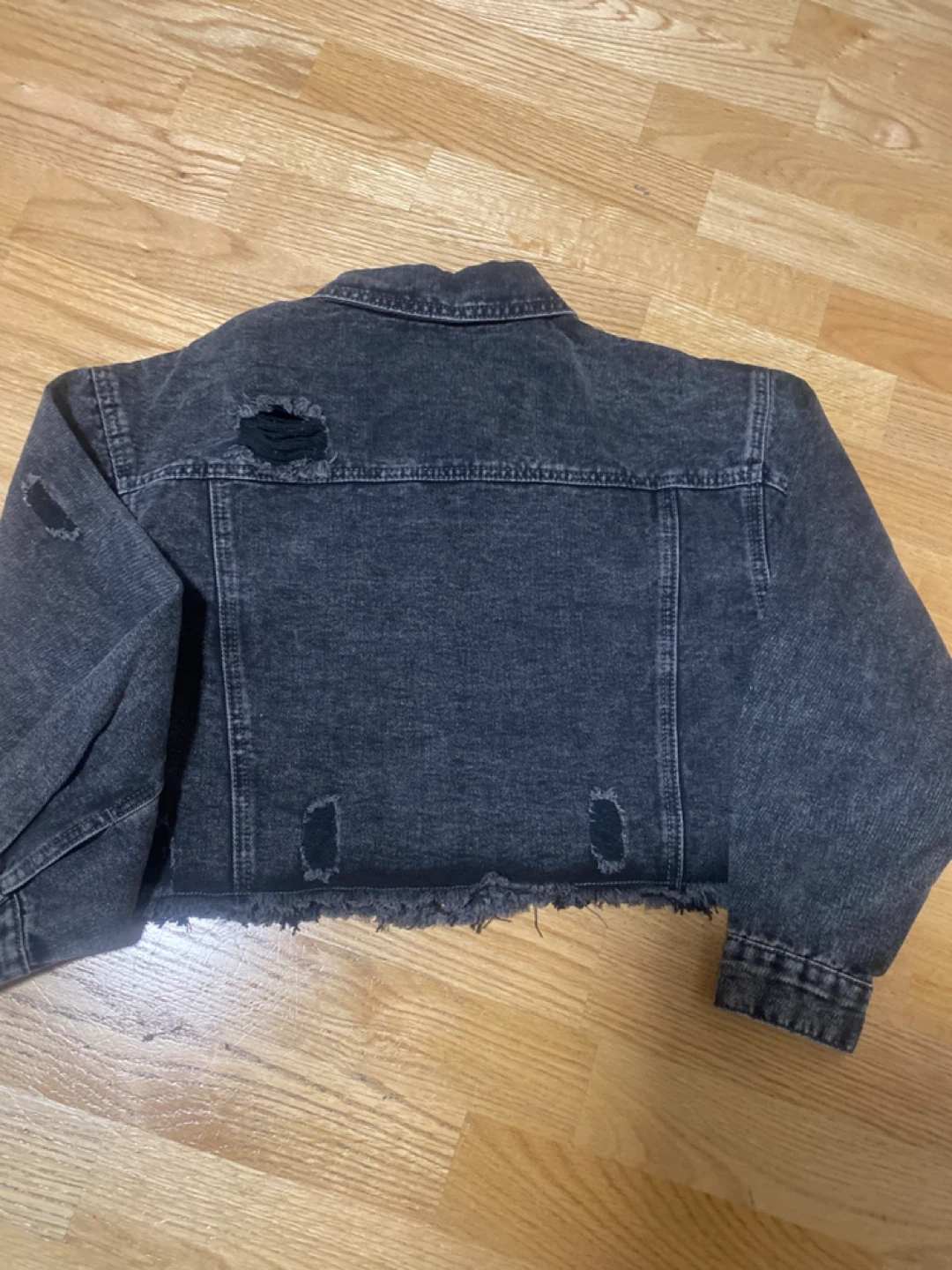 Washed Black Distressed Denim Jacket Size S - photo 2