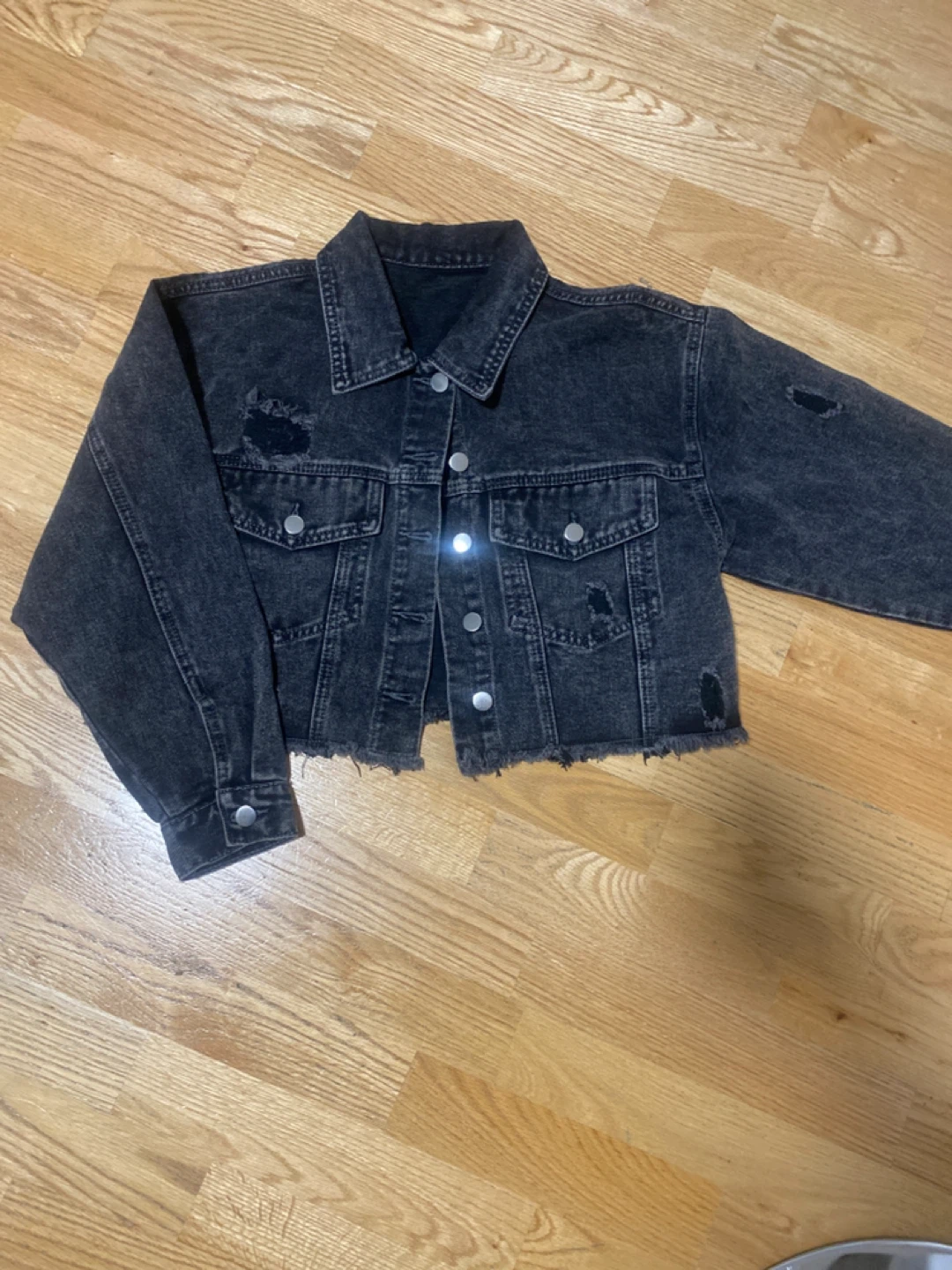 Washed Black Distressed Denim Jacket Size S