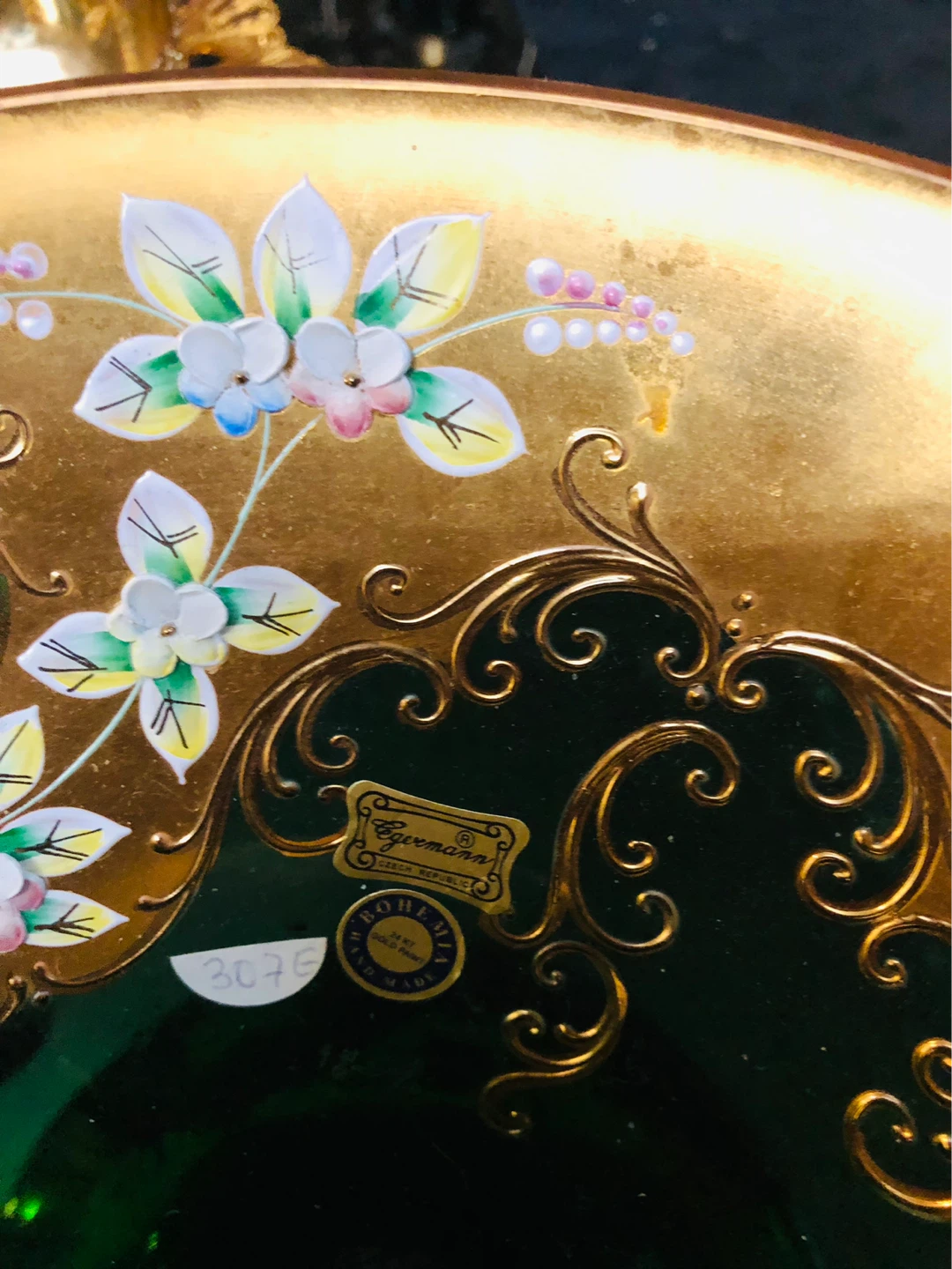 24 k gold stamped Hand-Painted Glass Vase - Bohemia - photo 4