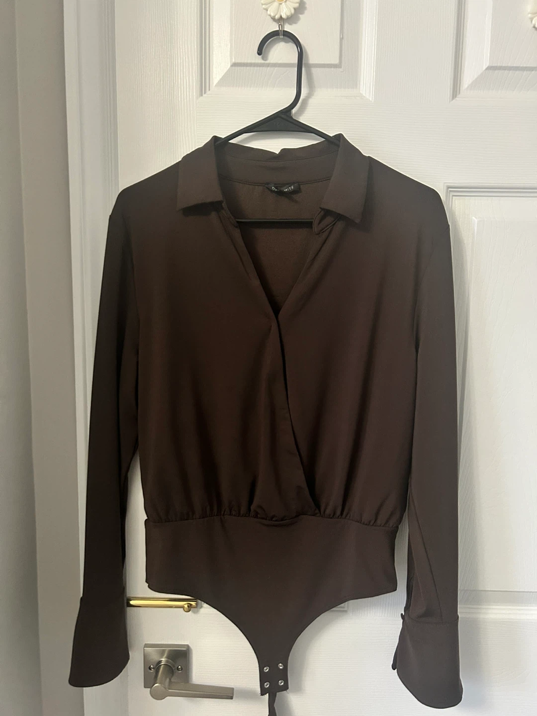 Dynamite Brown Long Sleeve Wrap Bodysuit