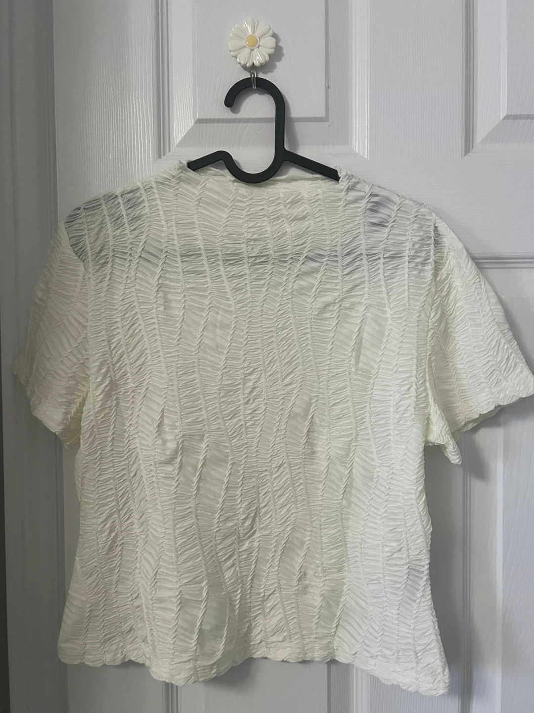 Cream Textured Short Sleeve Blouse