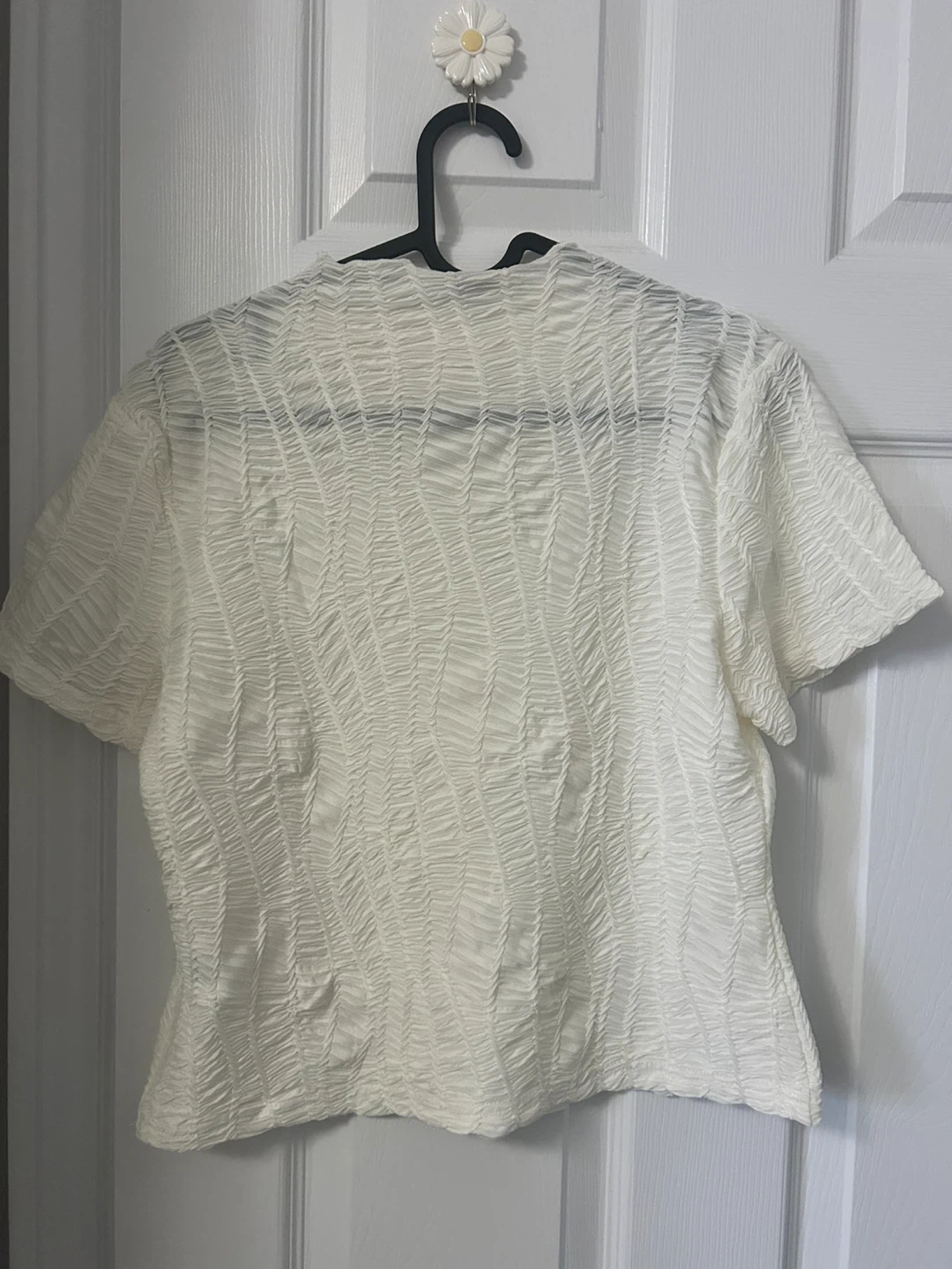 Cream Textured Short Sleeve Blouse - photo 2