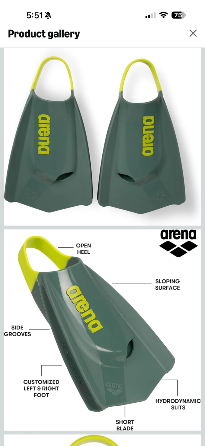 Arena Powerfin Pro II Swim Training Fins Size 6-7 US / EU 38-39 - photo 2