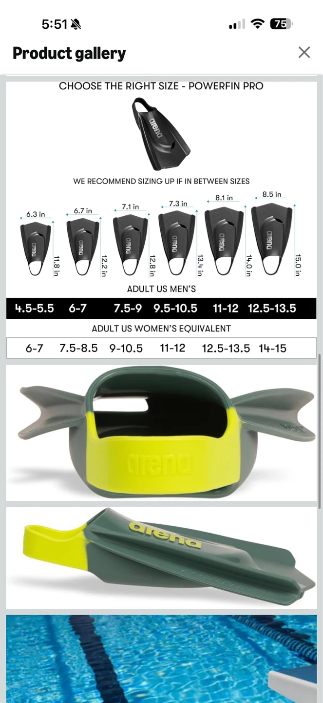 Arena Powerfin Pro II Swim Training Fins Size 6-7 US / EU 38-39 - photo 4
