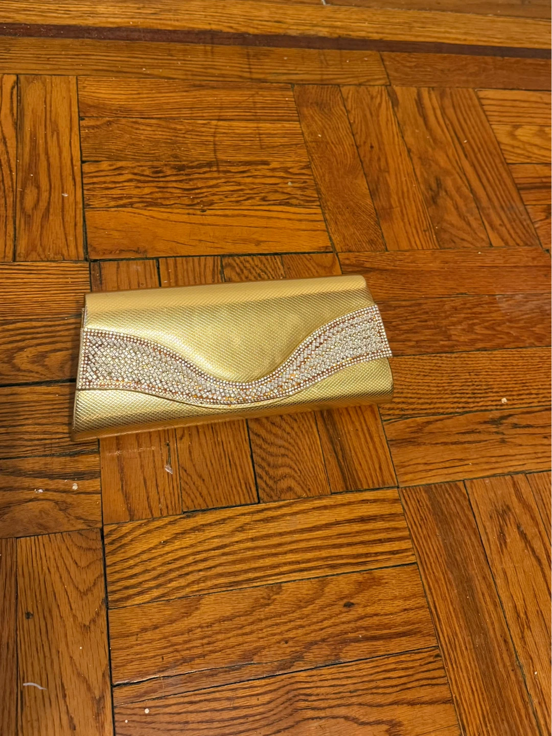 Gold Clutch with Rhinestone Embellishment