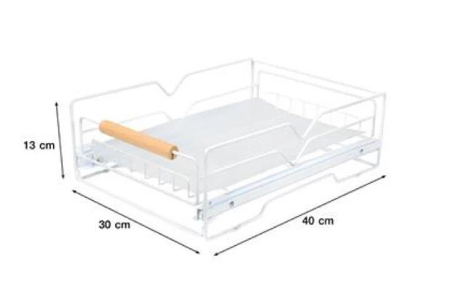 White Pull-Out Wire Drawer Organizer with Wooden Handle - photo 2