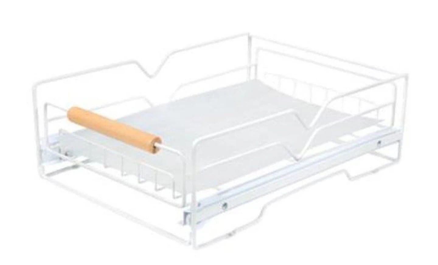 White Pull-Out Wire Drawer Organizer with Wooden Handle