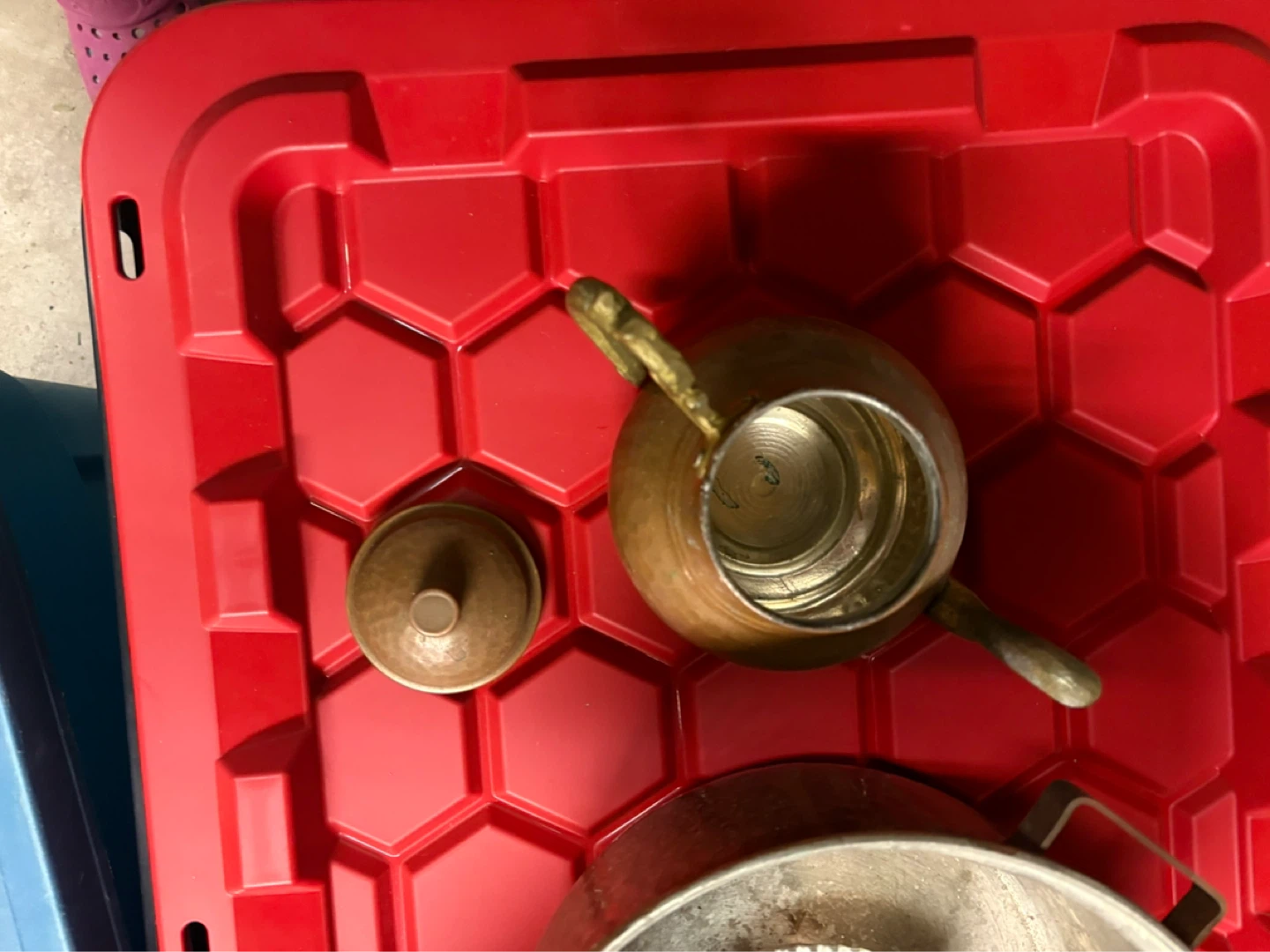 Vintage Hammered Brass Teapot and Sugar Bowl Set
