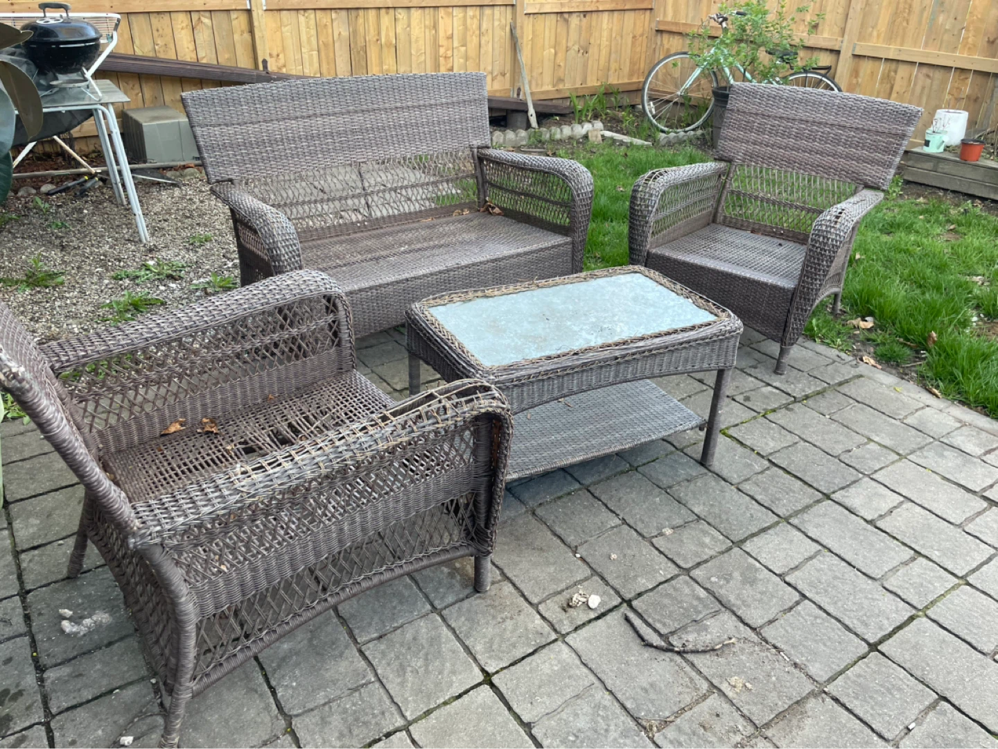 Wicker Patio Furniture Set - Loveseat, Chairs, and Table