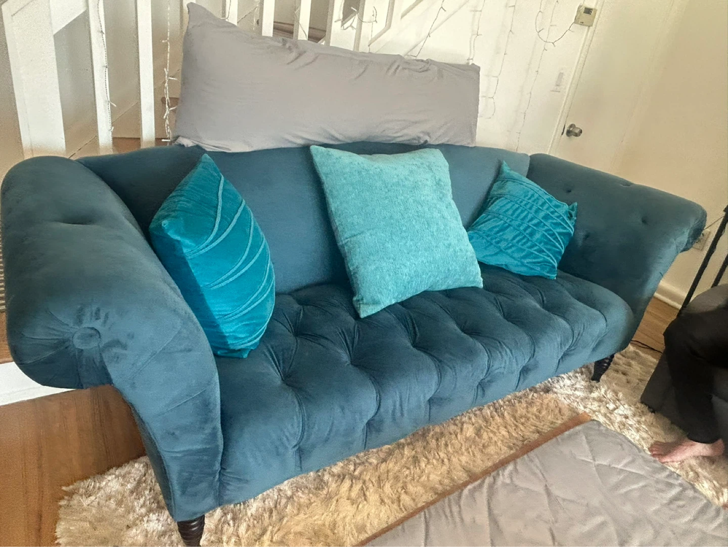 Teal Velvet Tufted Chesterfield Sofa