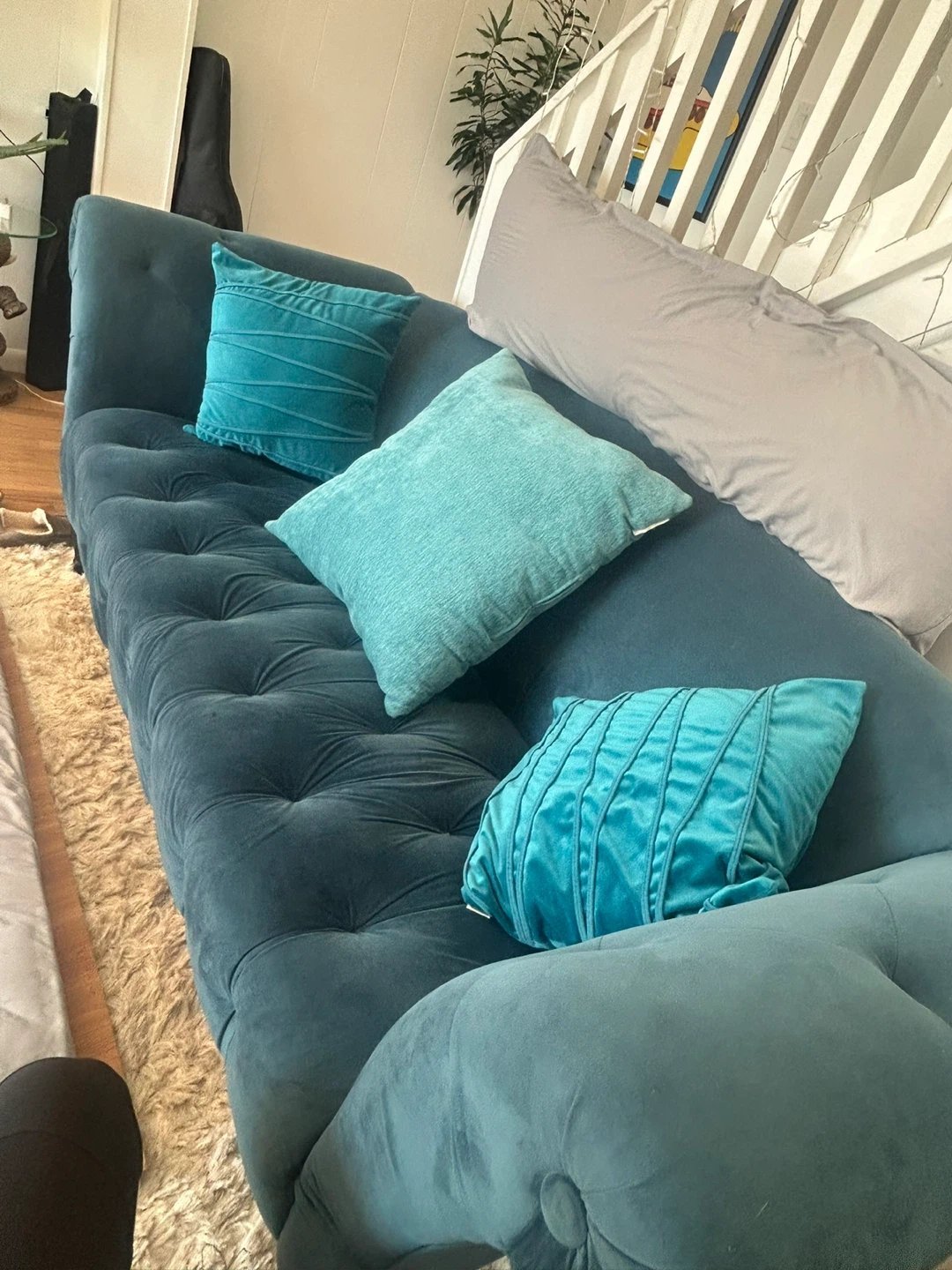 Teal Velvet Tufted Chesterfield Sofa - photo 2