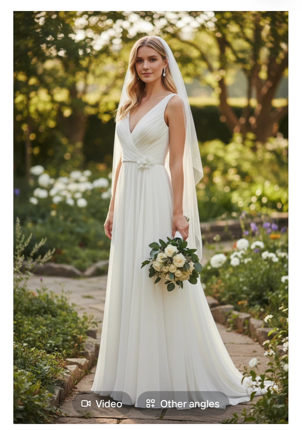 White Wedding Dress with Embellished Waist - photo 2