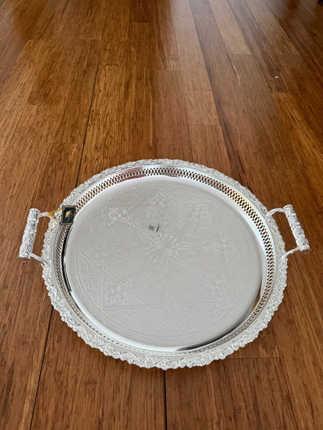 Round Decorative Serving Tray with Handles - photo 5