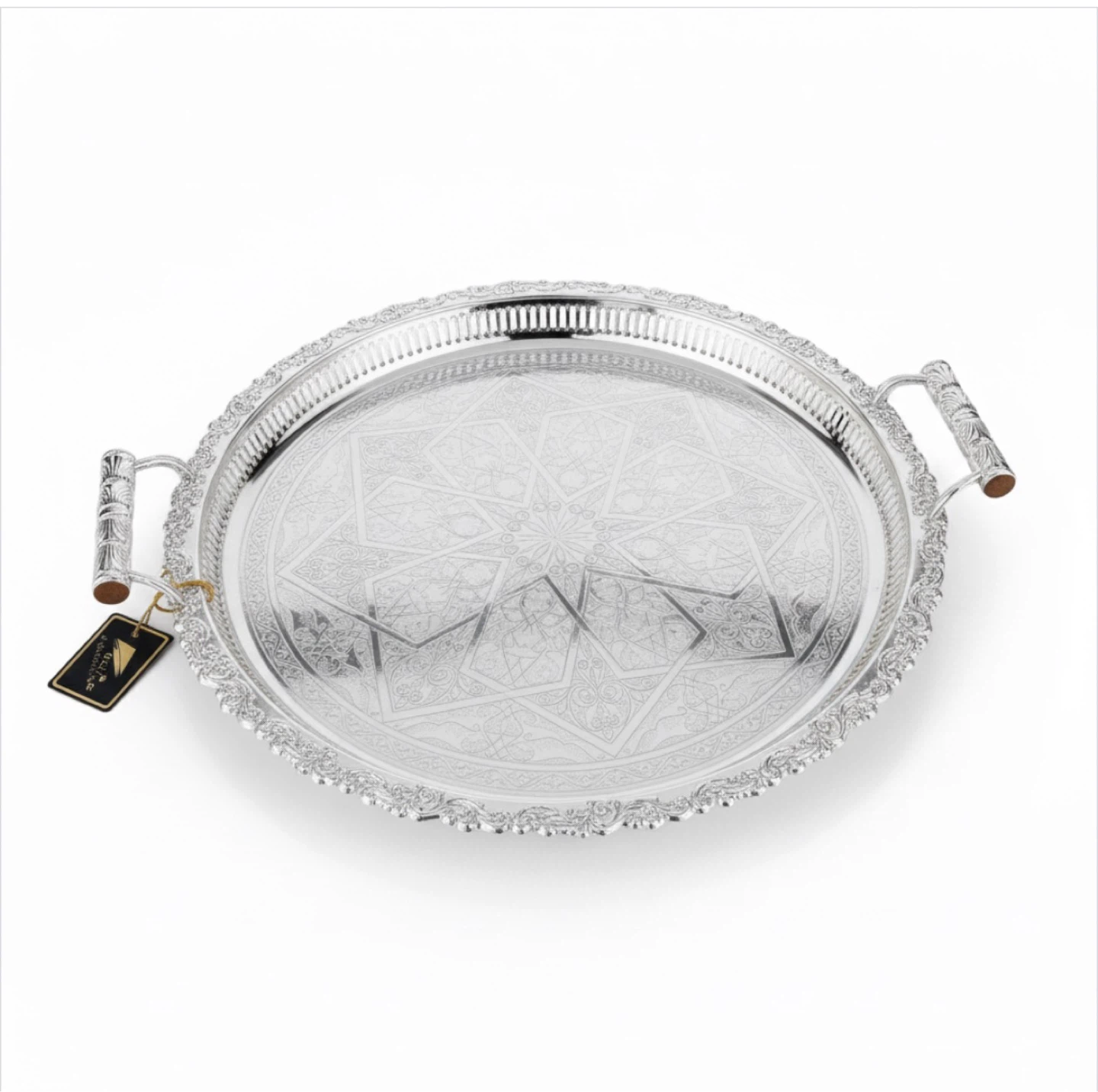 Round Decorative Serving Tray with Handles - photo 2
