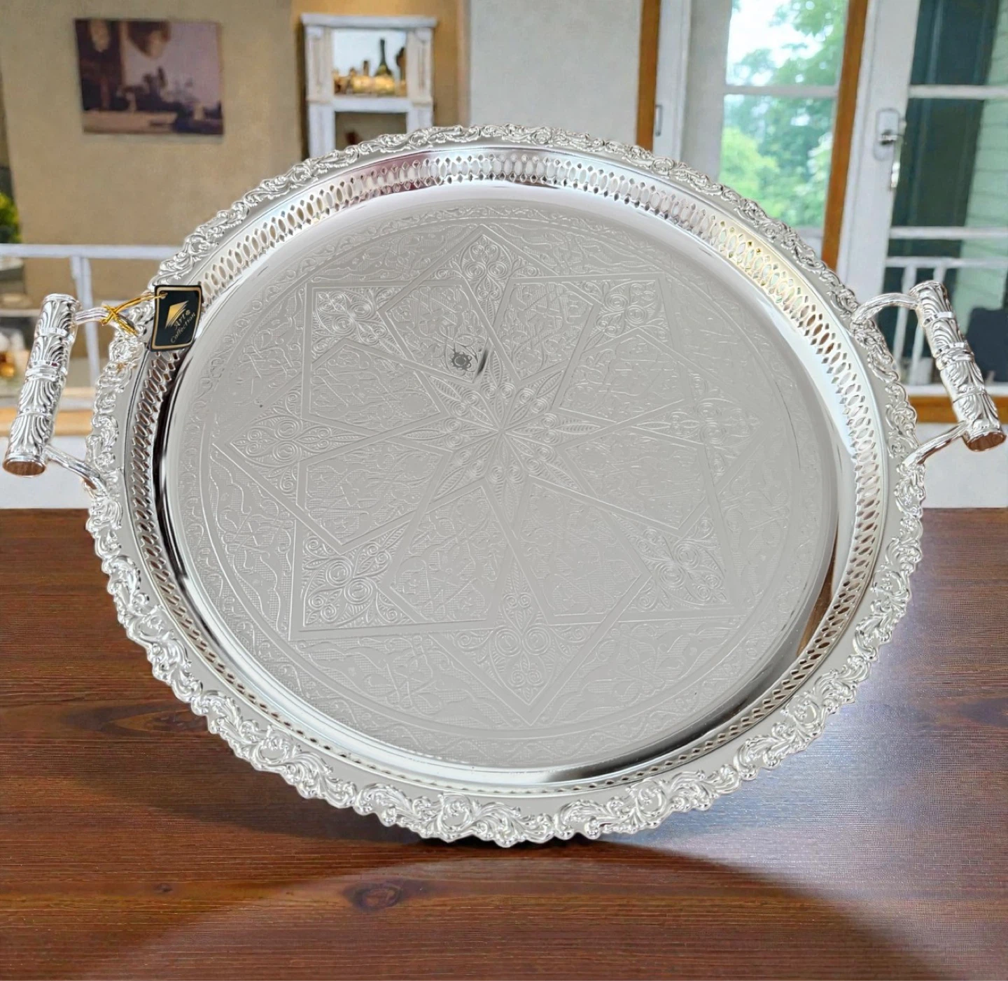 Round Decorative Serving Tray with Handles - photo 4