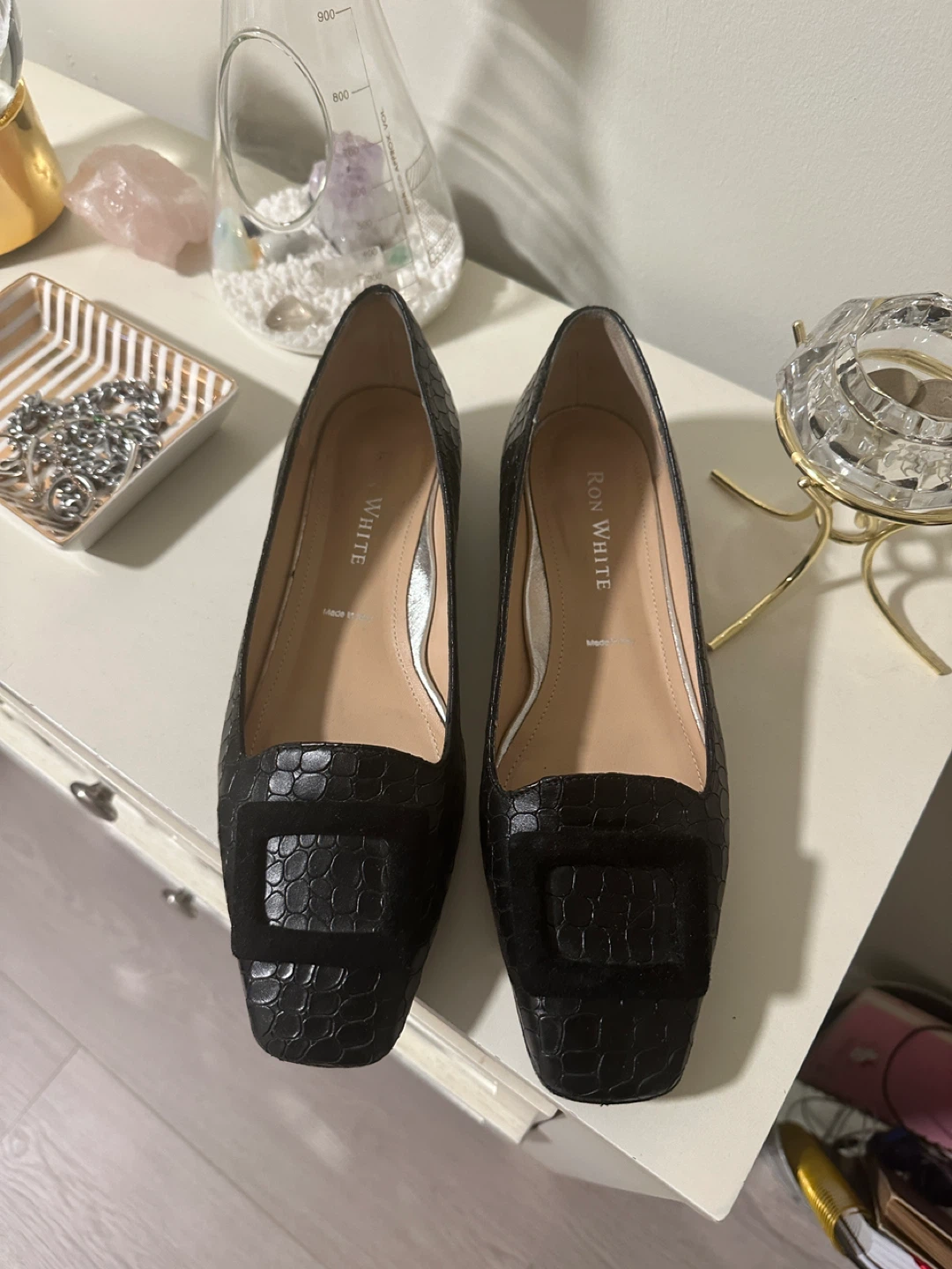 Ron White Black Embossed Loafers