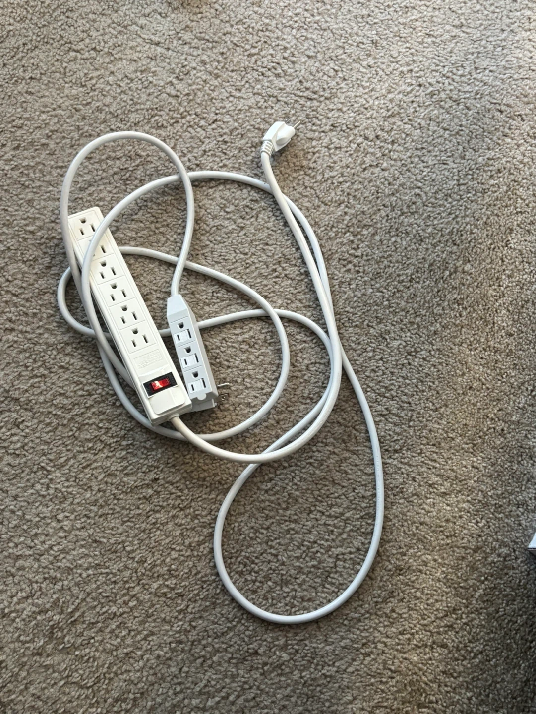 White Power Bar with 6 Outlets & Extension Cable