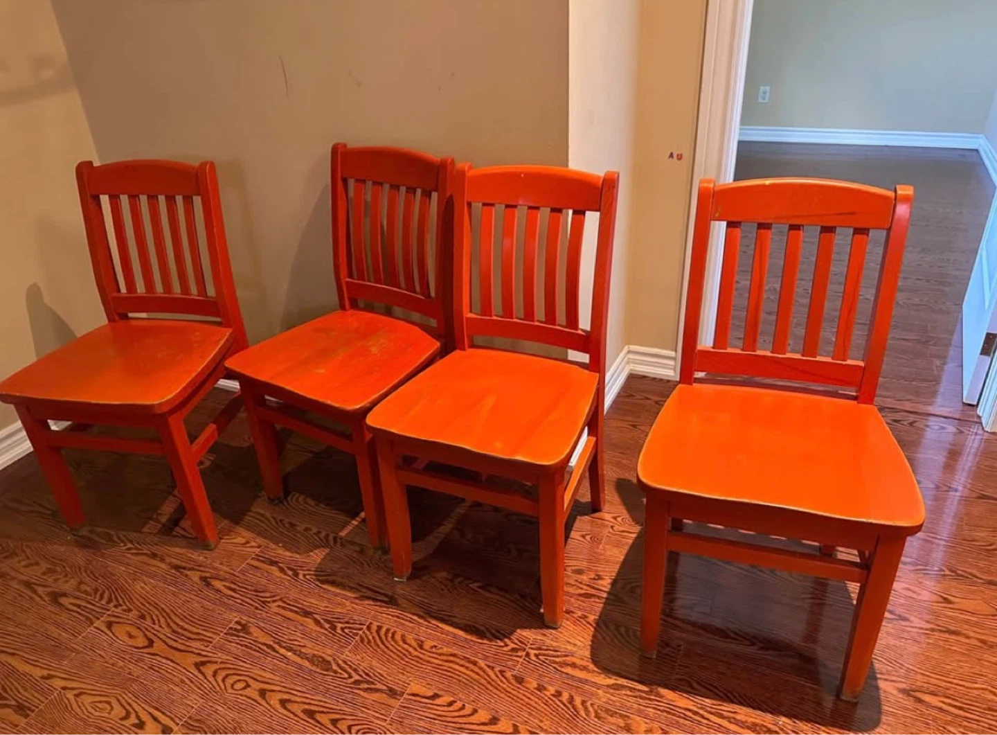 Set of 4 Orange Wooden Chairs