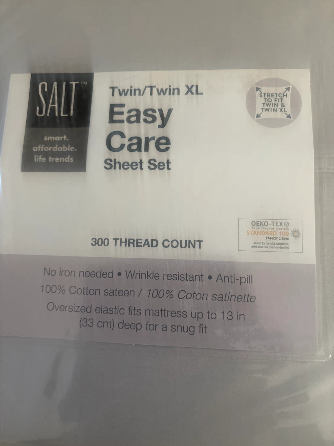 New SALT Twin/Twin XL Easy Care Sheet Set - Silver - photo 2