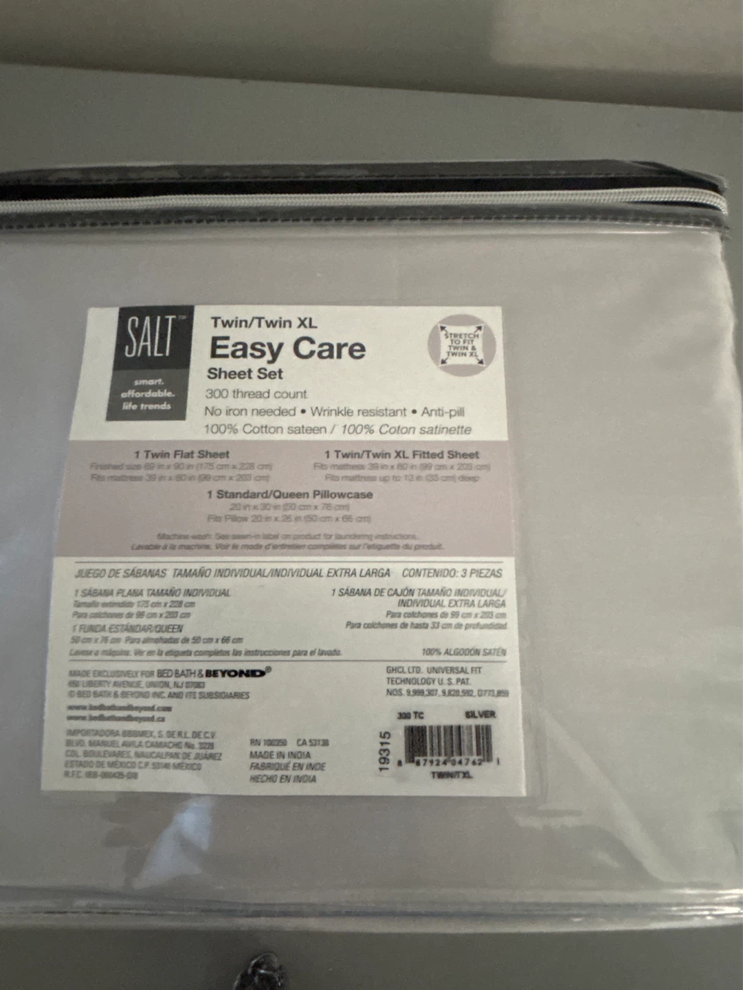 New SALT Twin/Twin XL Easy Care Sheet Set - Silver - photo 4