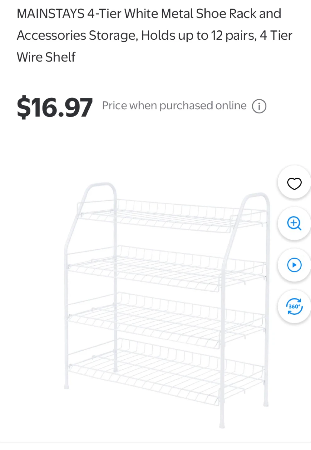 4-Tier White Metal Shoe Rack