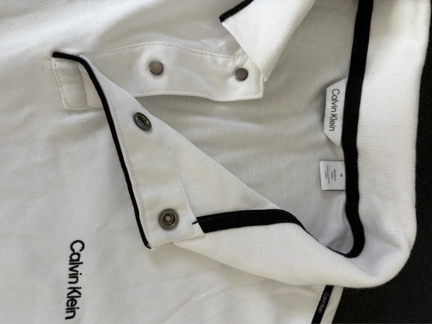 Calvin Klein White Polo Shirt - Size Medium