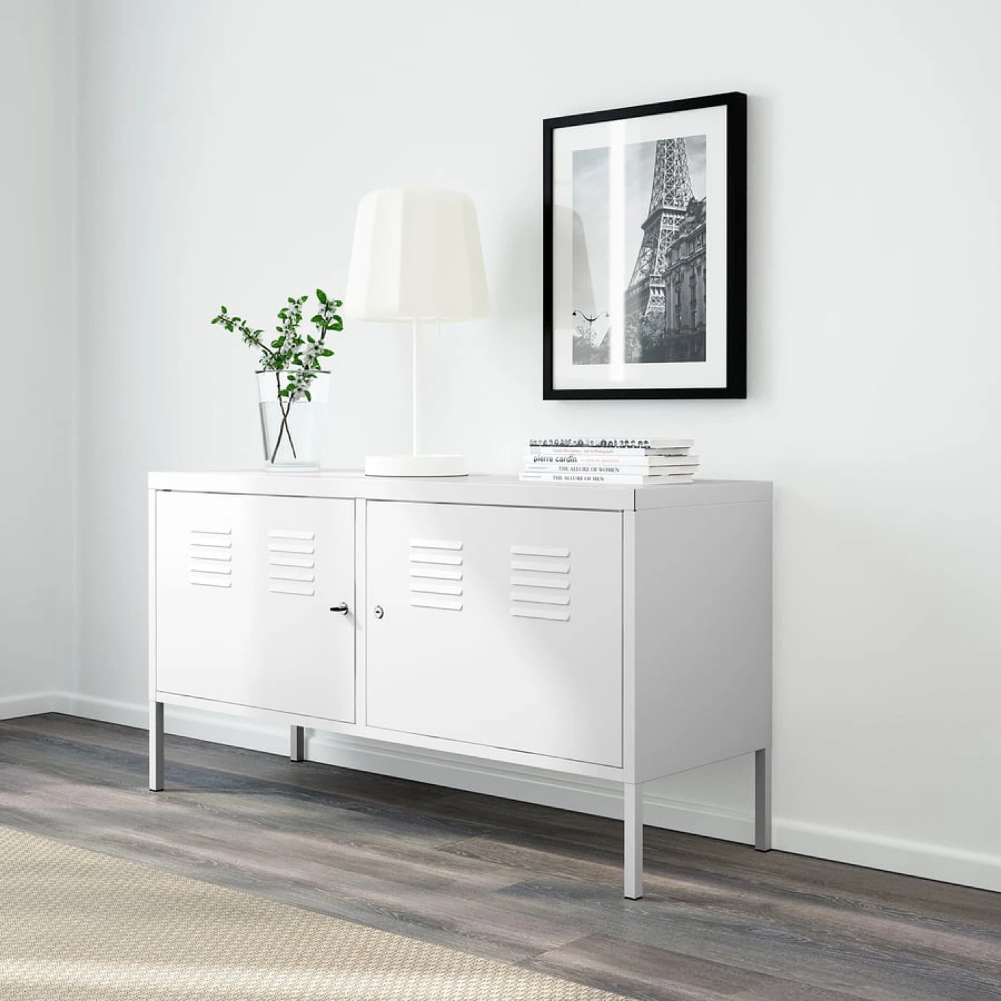 White Metal Storage Cabinet with Doors