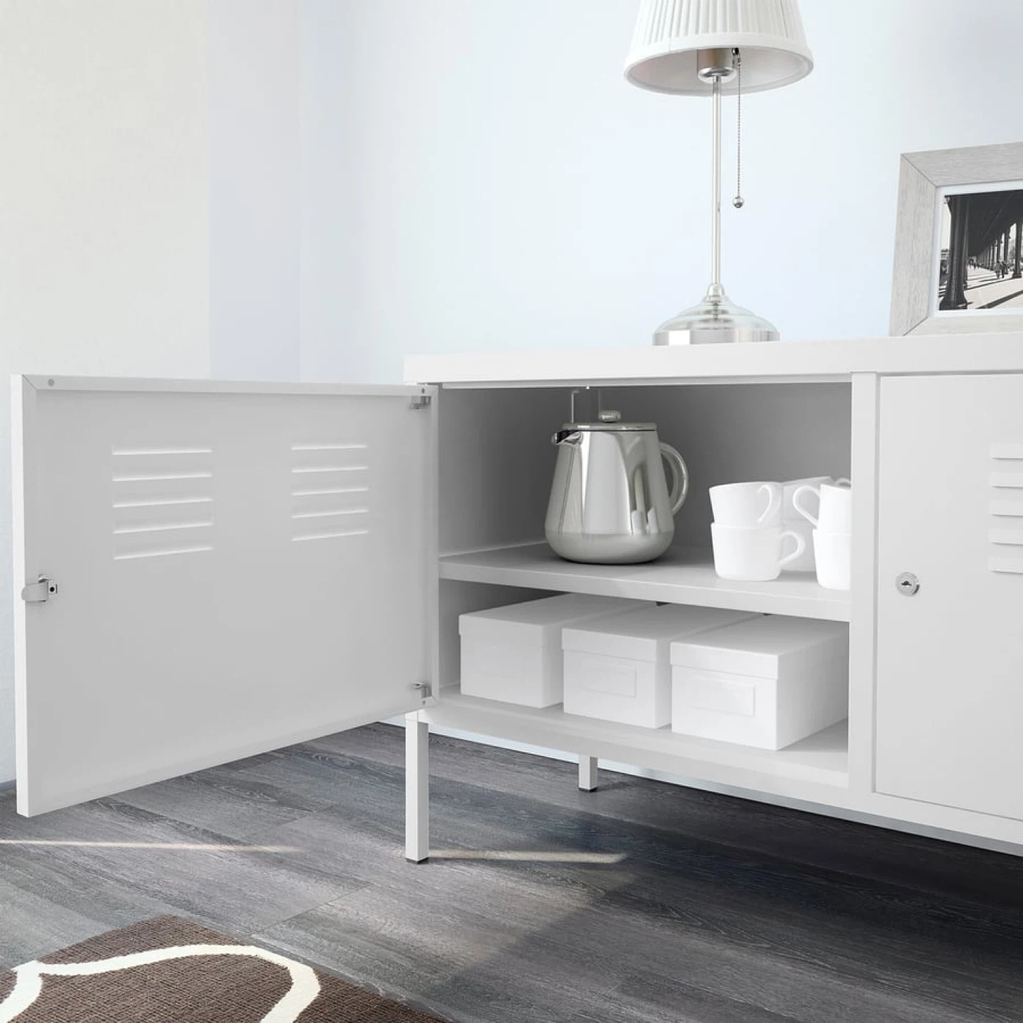 White Metal Storage Cabinet with Doors - photo 3