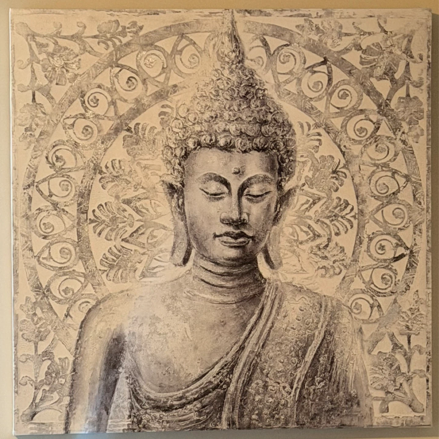 Large Buddha Canvas Wall Art – Ornate Grey & White (HomeSense)