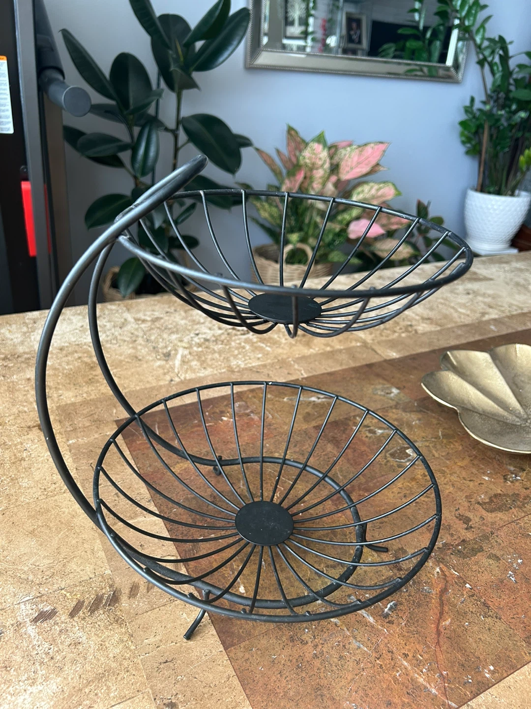 2-Tier Black Metal Fruit Basket