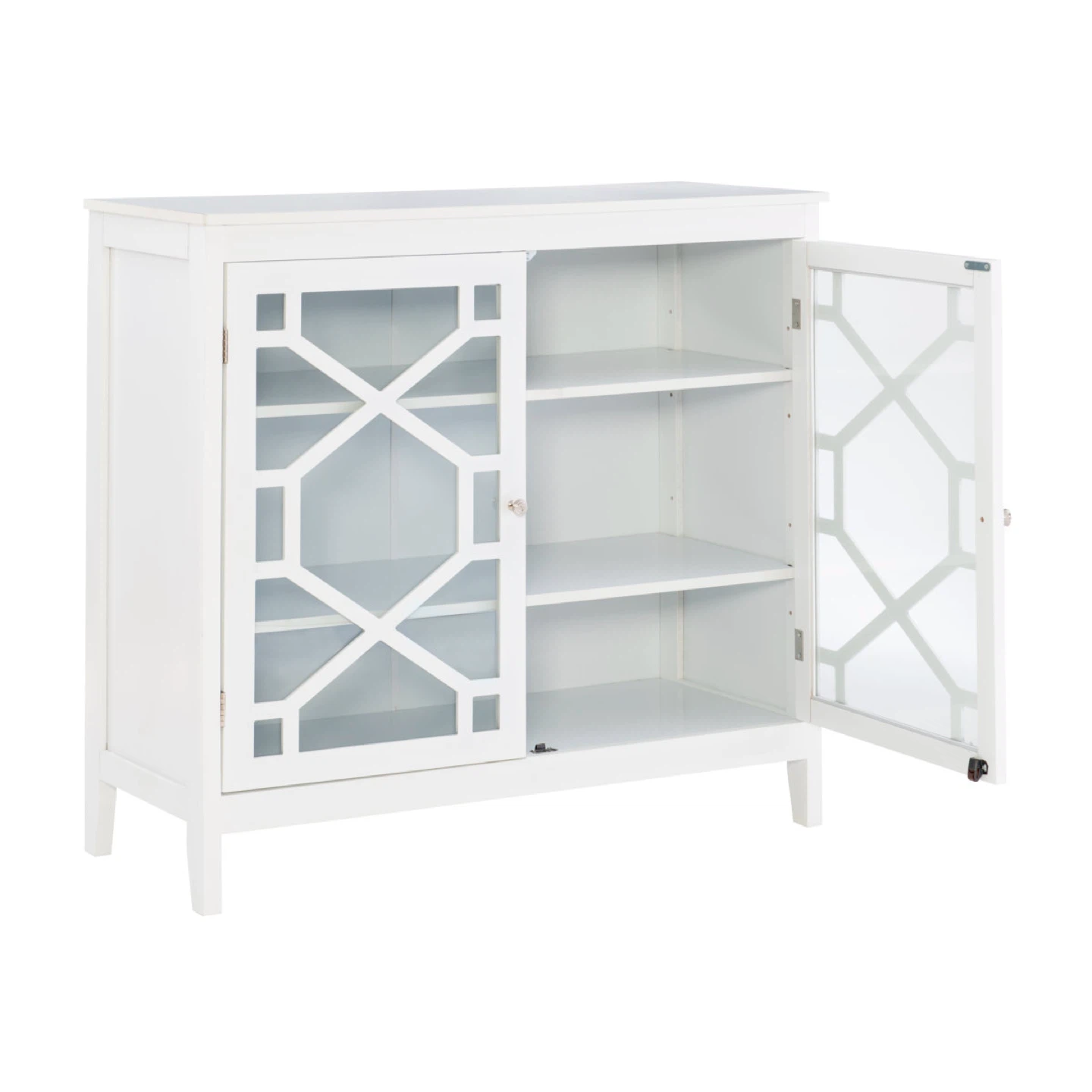 White Accent Cabinet with Geometric Doors - photo 2