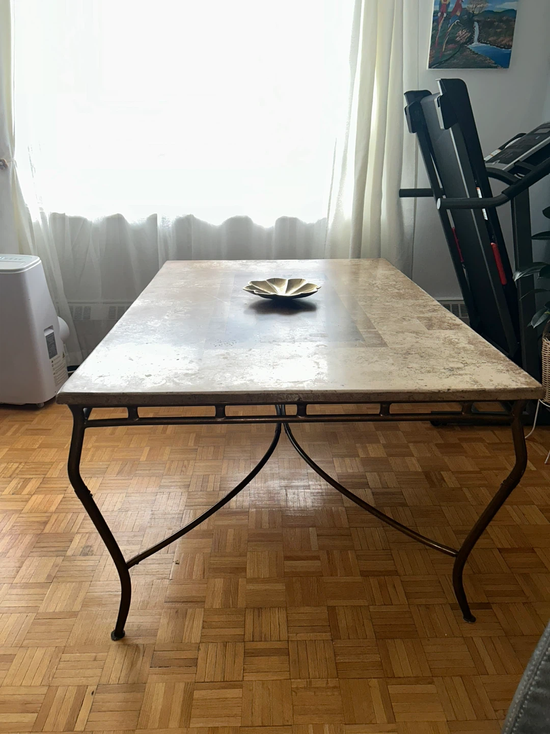 Travertine Stone Top Dining Table with Metal Base - photo 2