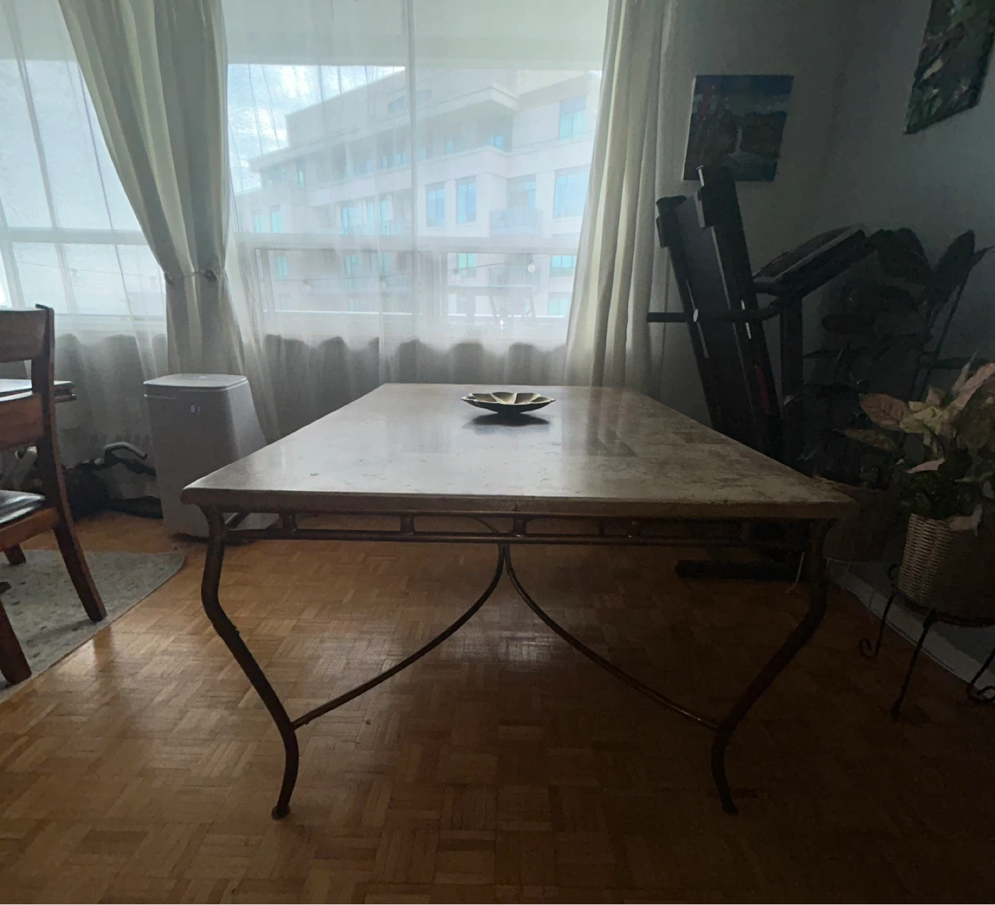 Travertine Stone Top Dining Table with Metal Base - photo 3