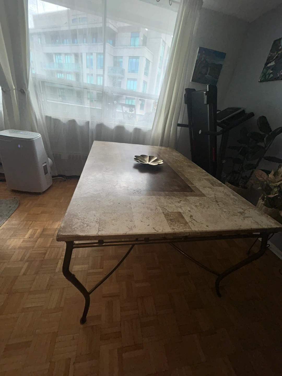 Travertine Stone Top Dining Table with Metal Base - photo 4